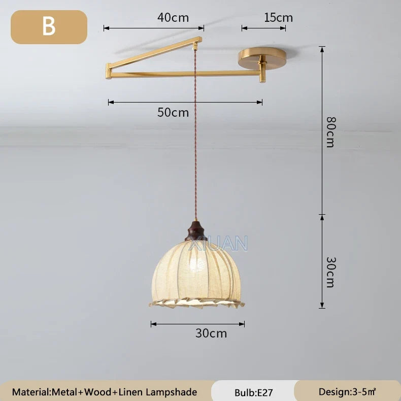 lustre wabi-sabi vintage avec tissu appliqué pliant