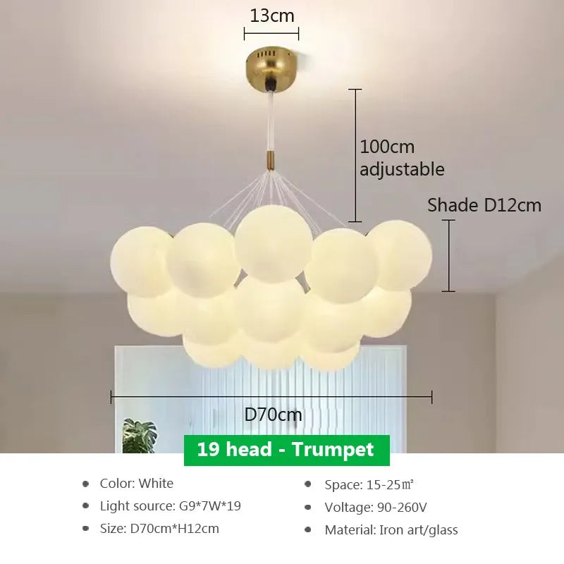 lustre verre moderne boules blanches led décoration salon salle manger