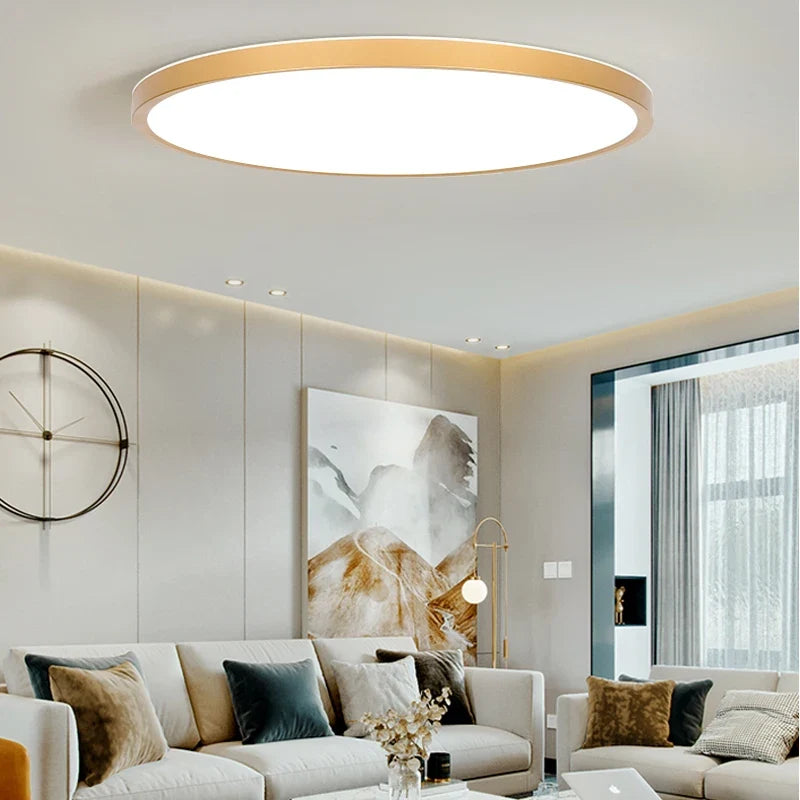 plafonnier plat design en bois doré carré moderne pour intérieur