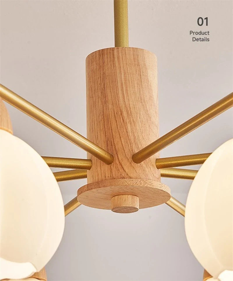lustre moderne en bois et verre style japonais pour décoration intérieure