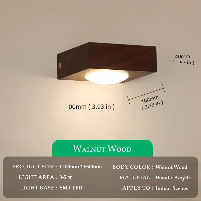Walnut Wood Wall Light, Wabi-sabi Modern style, Wall Sconce lighting for Bedroom, Bedside, Living, Dining Room, Showcase