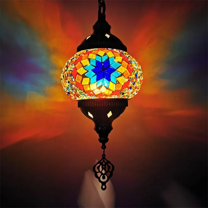 suspension en verre teinté style méditerranéen éclairage bohème romantique