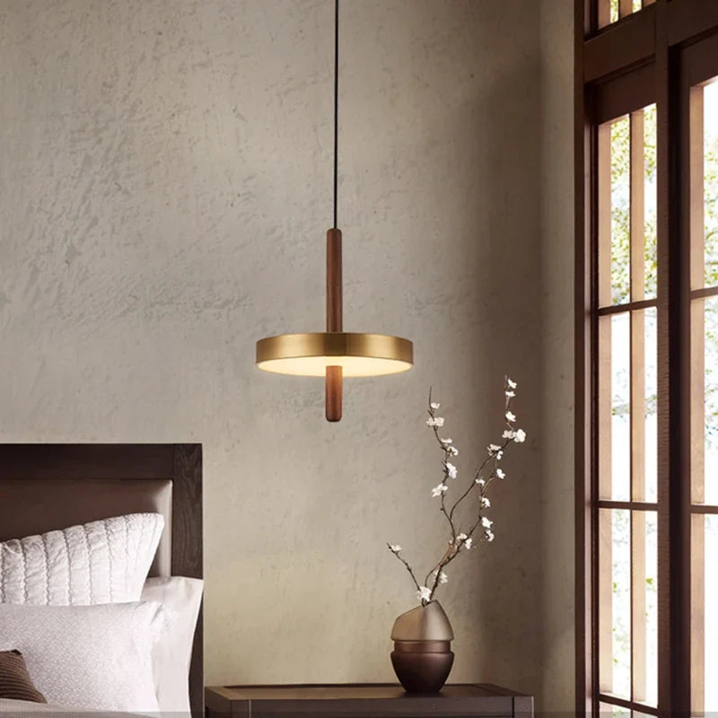 lustre nordique en bois et métal doré réglable pour intérieur