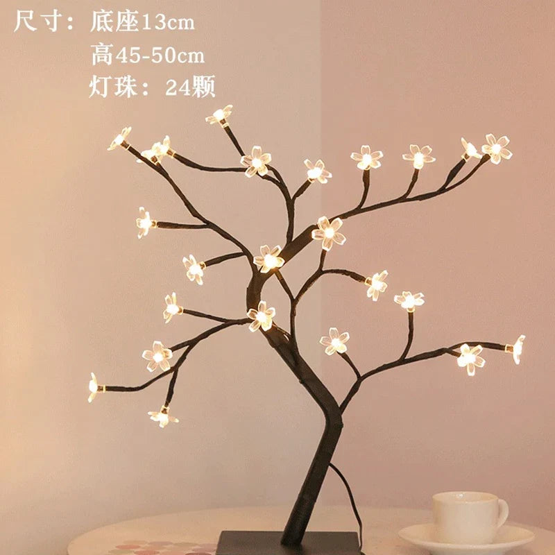 lampe de table led arbre cerisier cristal veilleuse nordique
