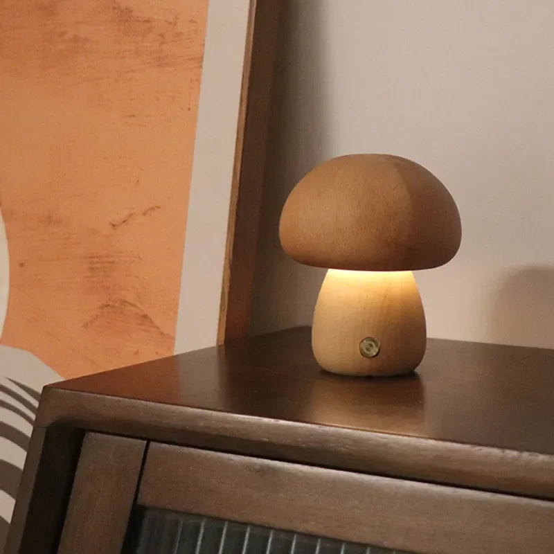 Lampe led champignon veilleuse en bois avec interrupteur tactile