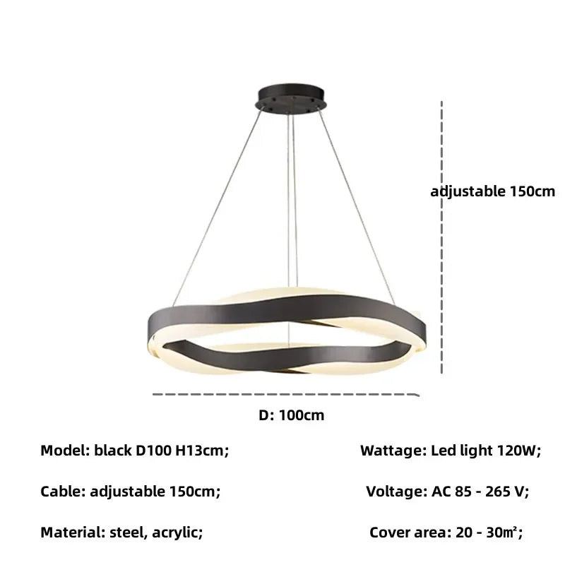 lustre moderne en acier led avec suspension en acrylique