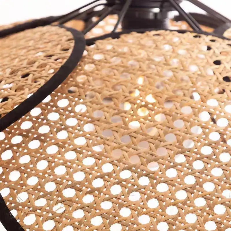 lampadaire rétro en rotin tissé design chinois pour décoration intérieure