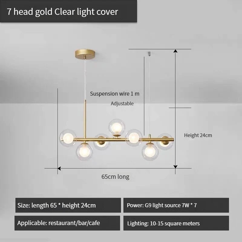 lustre long moderne en boule de verre abat-jour suspendu décoration led