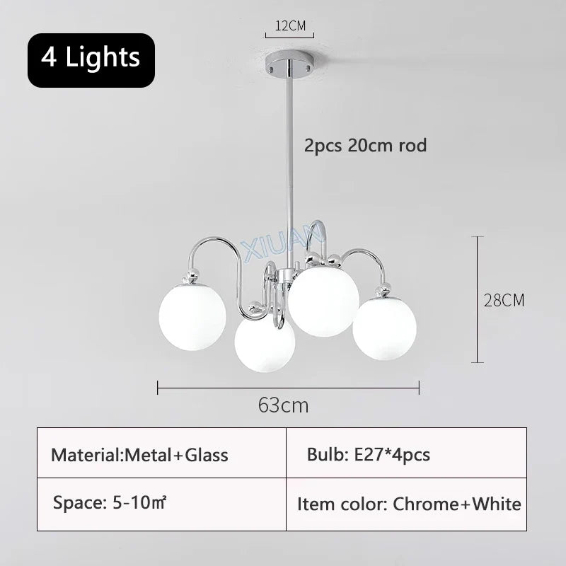 lustre moderne en chrome avec suspension en verre
