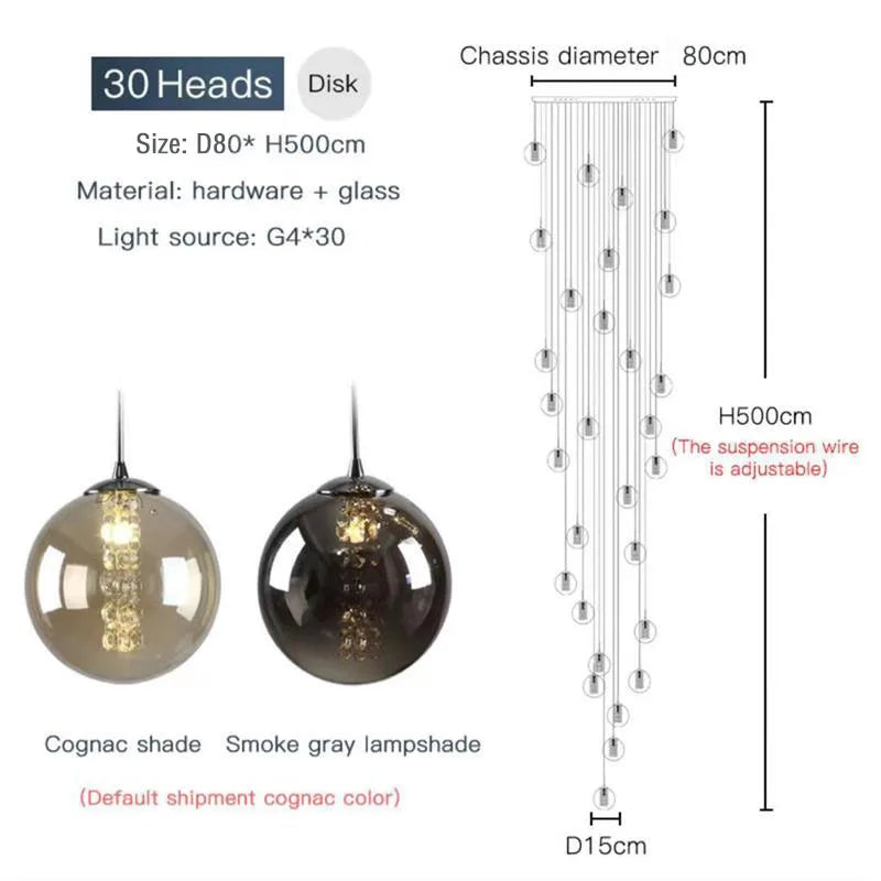 lustre moderne en boule de verre en spirale g4 pour duplex nordique