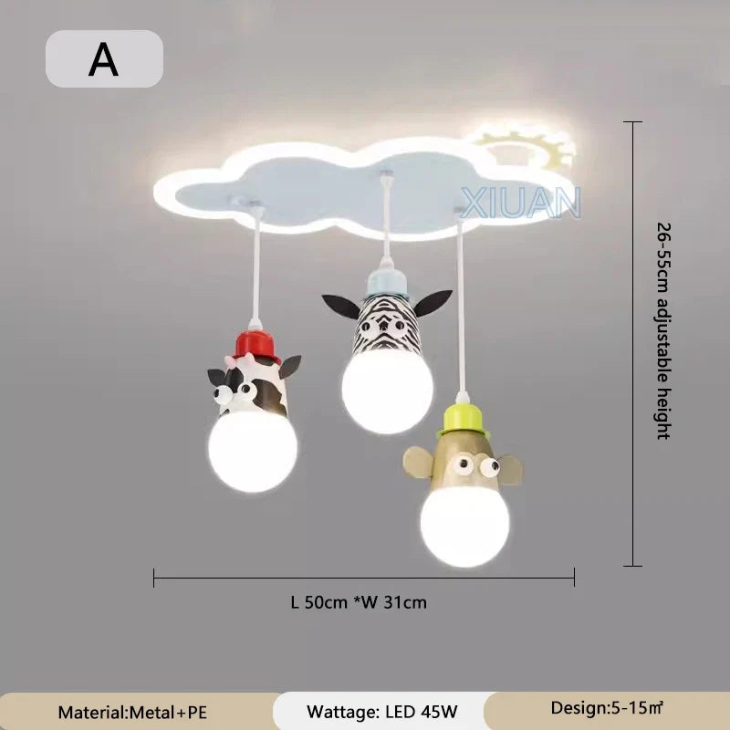 lustre dessin animé animal avec veilleuses nuage pour enfants