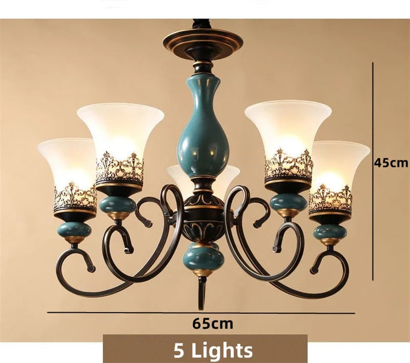 lustre vintage en céramique design classique antique avec abat-jour verre