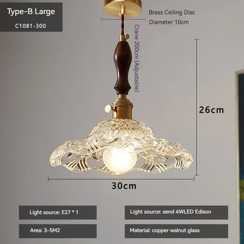suspension rustique nordique en verre avec interrupteur led