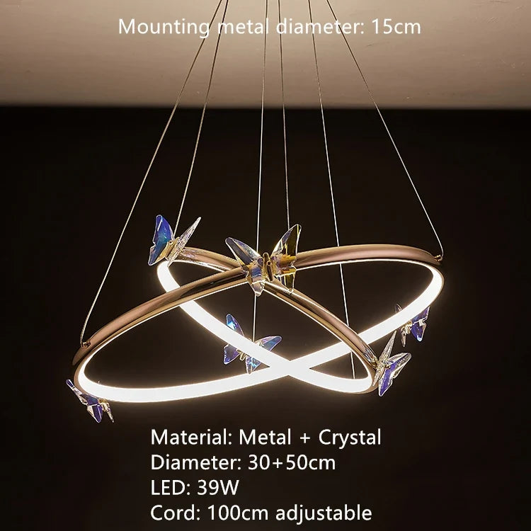 lustre led papillon anneau doré avec cordon réglable emballage soigné