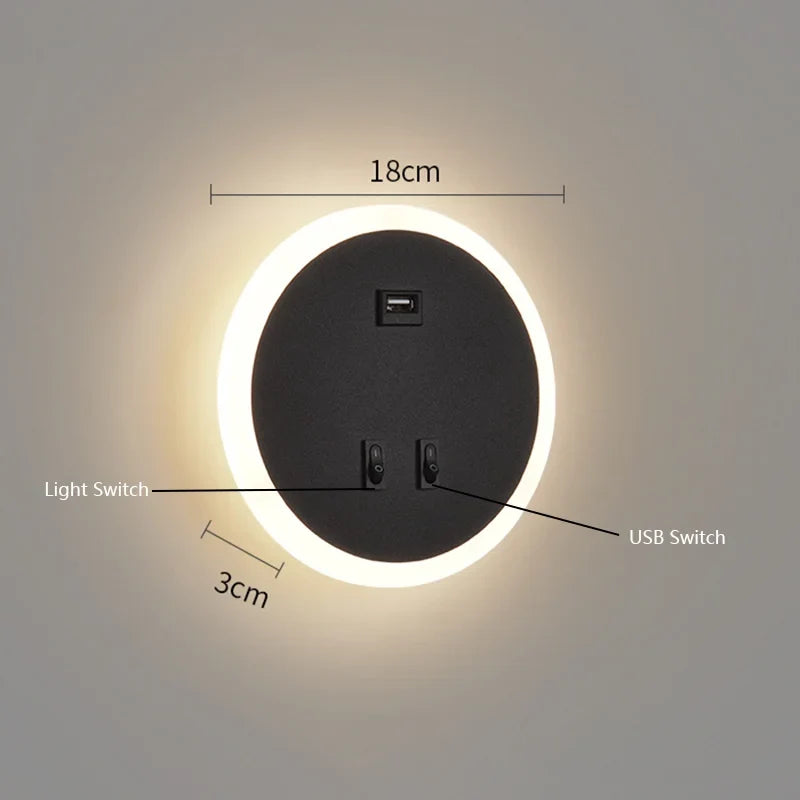 applique murale à led moderne avec port usb pour éclairage d'ambiance