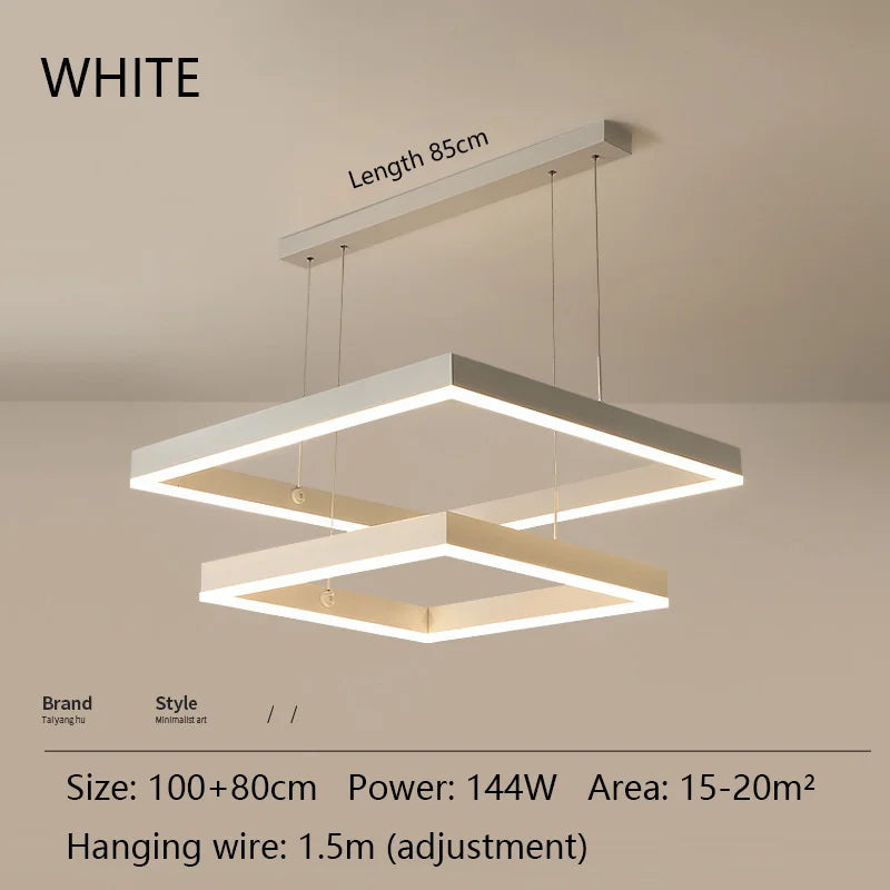 Modern Square LED Chandelier, White Living Restaurant, Kitchen, Bedroom, Rectangular Chandelier, Chandelier