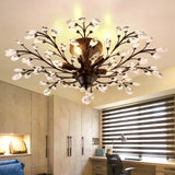 lustre vintage en métal noir avec suspensions en cristal pour intérieur moderne