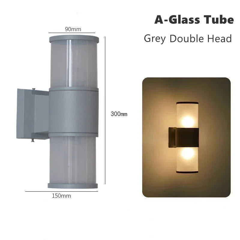12W Outdoor Glass Tube LED Wall Lamp E27 Waterproof Single Double Head Up&Down Lighting Porch Light Garden Exterior Wall Sconce