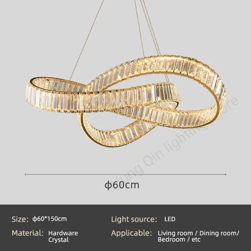 lustre suspendu en cristal spirale minimaliste moderne à led