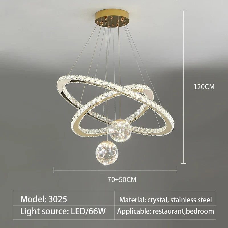 lustre moderne en verre cristal avec lumière LED étoile