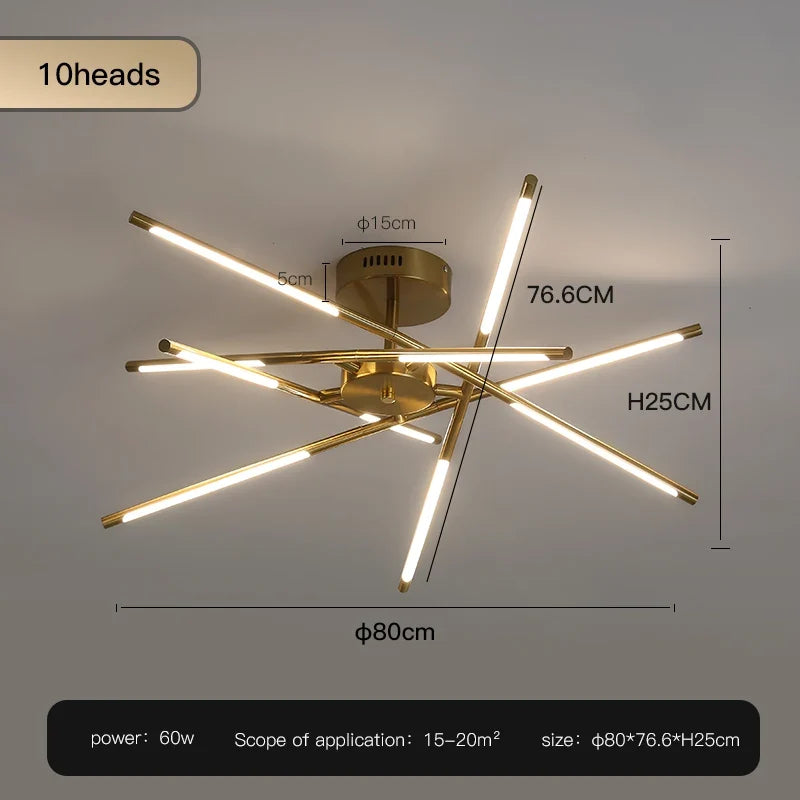 lustre design en forme de bâton avec luminaires led