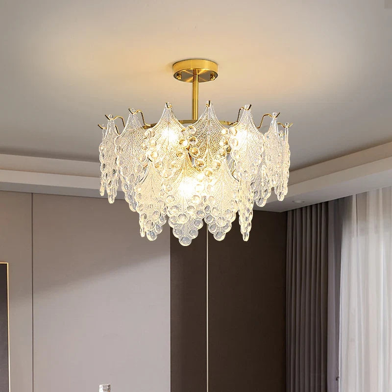 lustre moderne en verre 2023 feuilles gouttelette éclairage suspendu