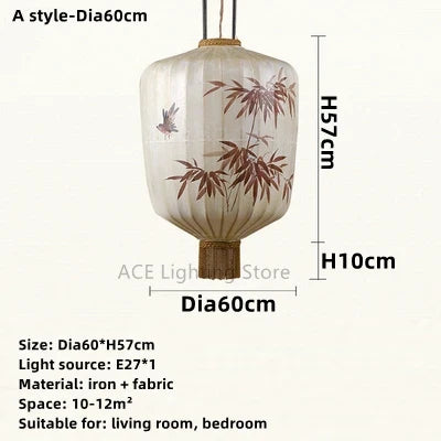 Nouvelle lampe lanterne en tissu chinois pour Restaurant salon rétro hôtel chez l'habitant balcon motif dessiné à la main lustre ampoule gratuite