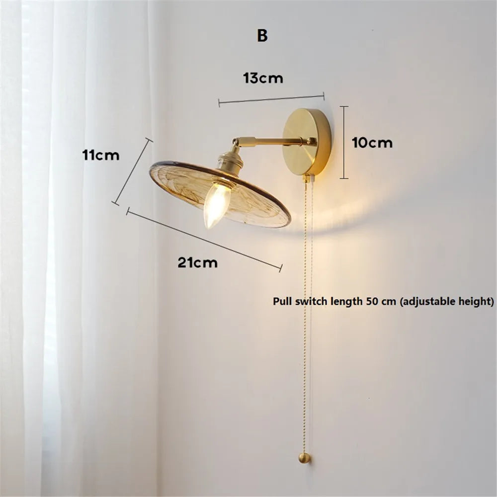 applique murale rotative rétro en verre cuivré avec interrupteur