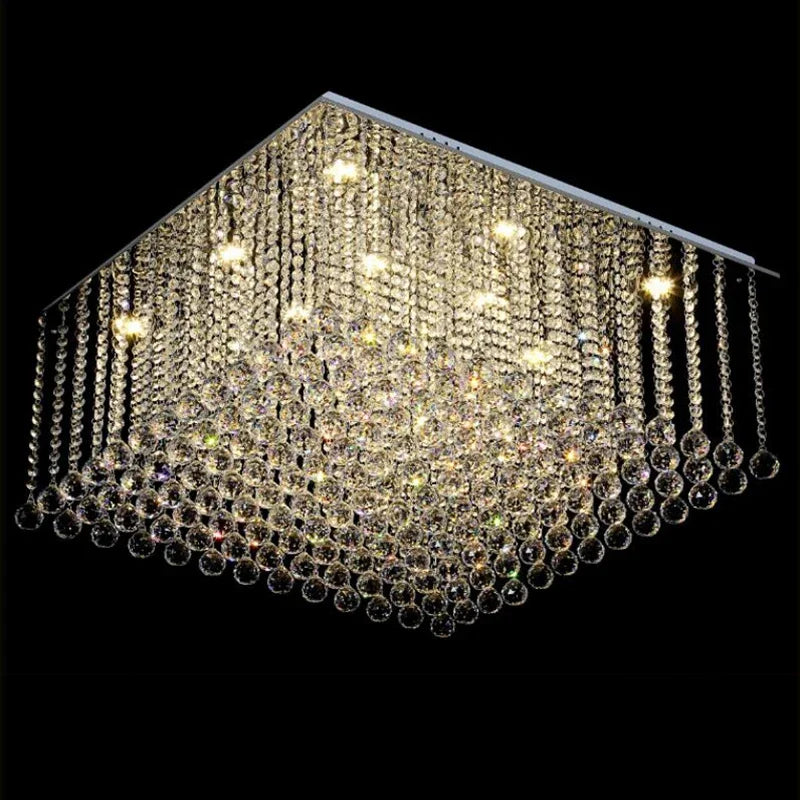 Lustre en cristal carré encastré pour salon de luxe lustres en cristal suspension LED lumière décoration de la maison lampe de ciel