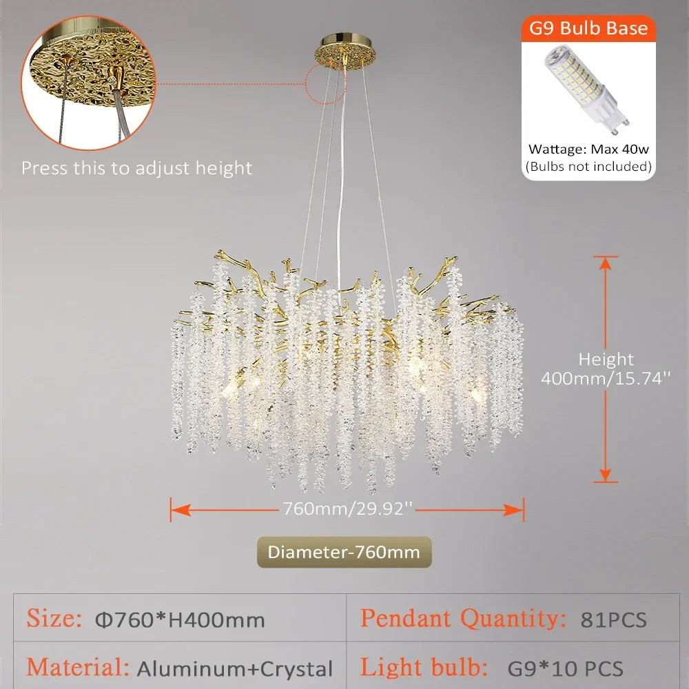 lustre à pampilles en cristal pour éclairage intérieur à LED