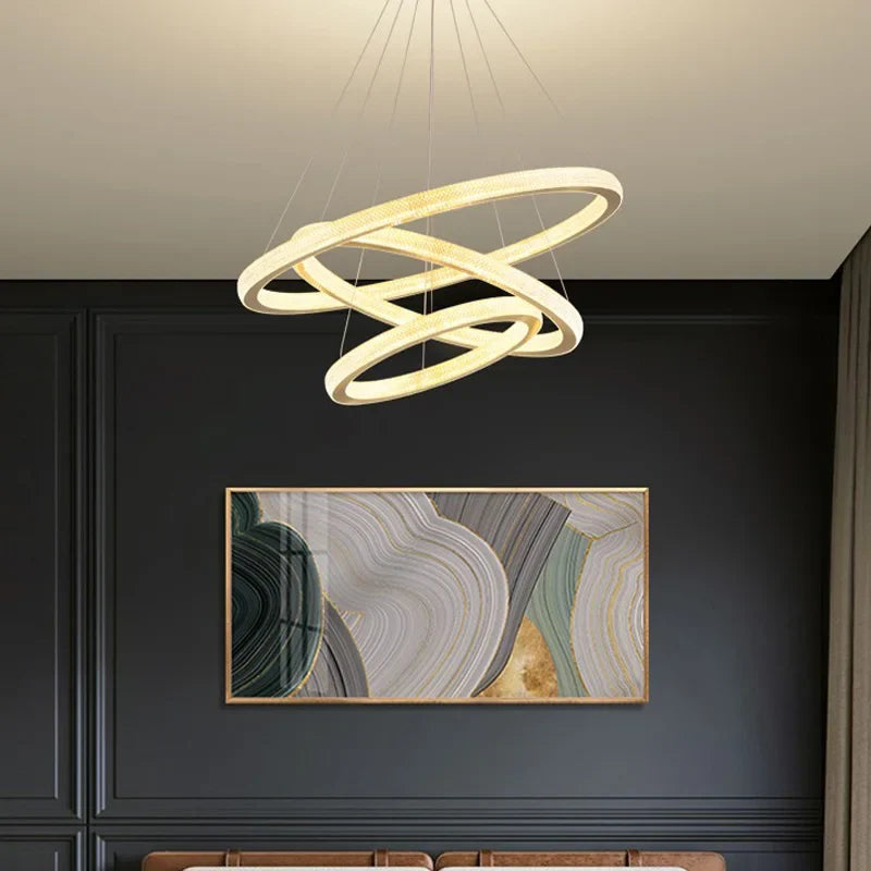 lustre en cristal moderne avec anneau à led pour décoration intérieure