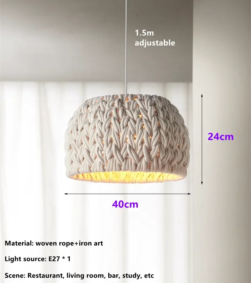Nordic Hand-Woven Wabi Sabi Chandelier For Dining Room Study Loft LED Hanging Light Kitchen Island Cafe Bar Pendant Lamp Fixture