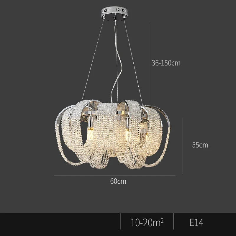 lustre nordique moderne en cristal avec led et glands