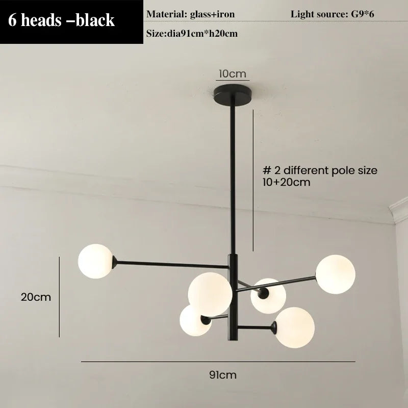 lustre led moderne en cuivre avec boule de verre mat
