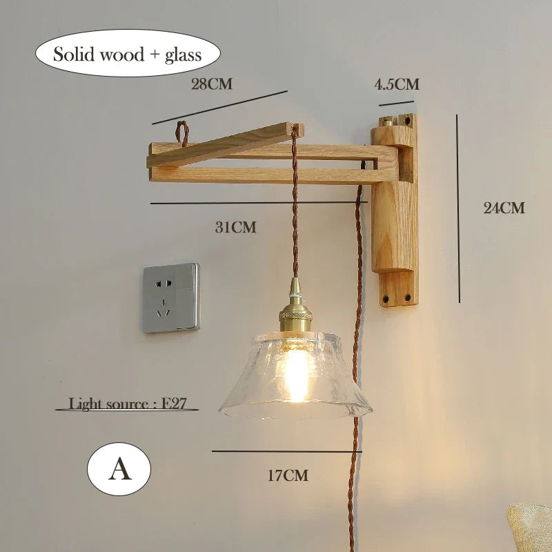 applique murale pliable en bois et verre style nordique rétro