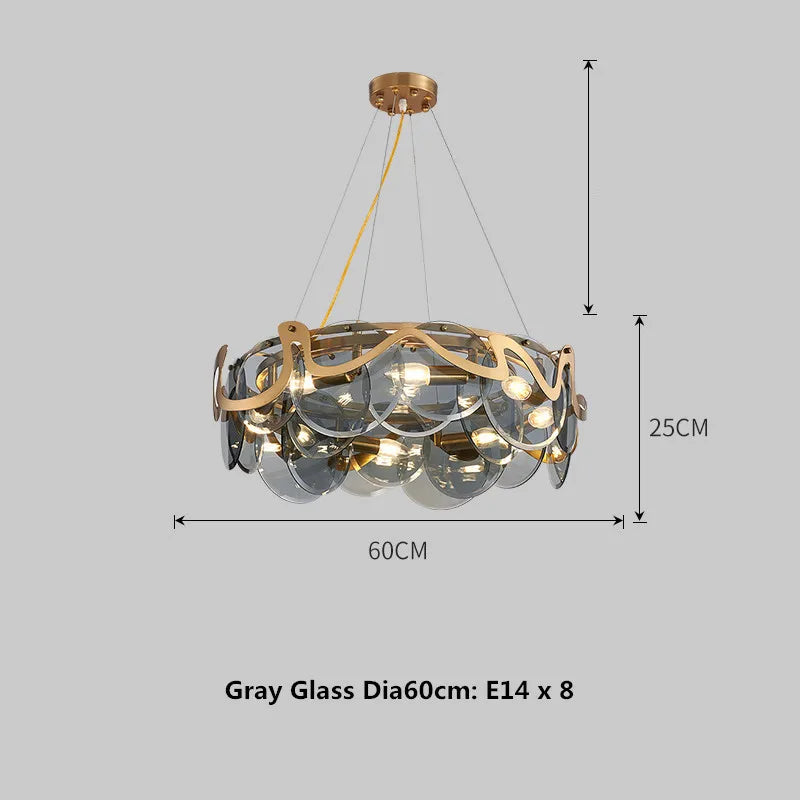 lustre moderne en verre doré pour décoration élégante
