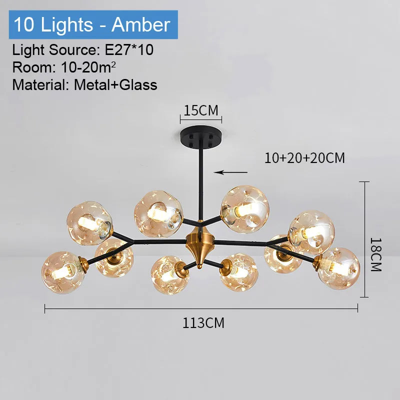 Boule de verre nordique Led plafond lustre noir suspension lumières décor à la maison suspendus Lustres luminaire salon salle à manger chambre