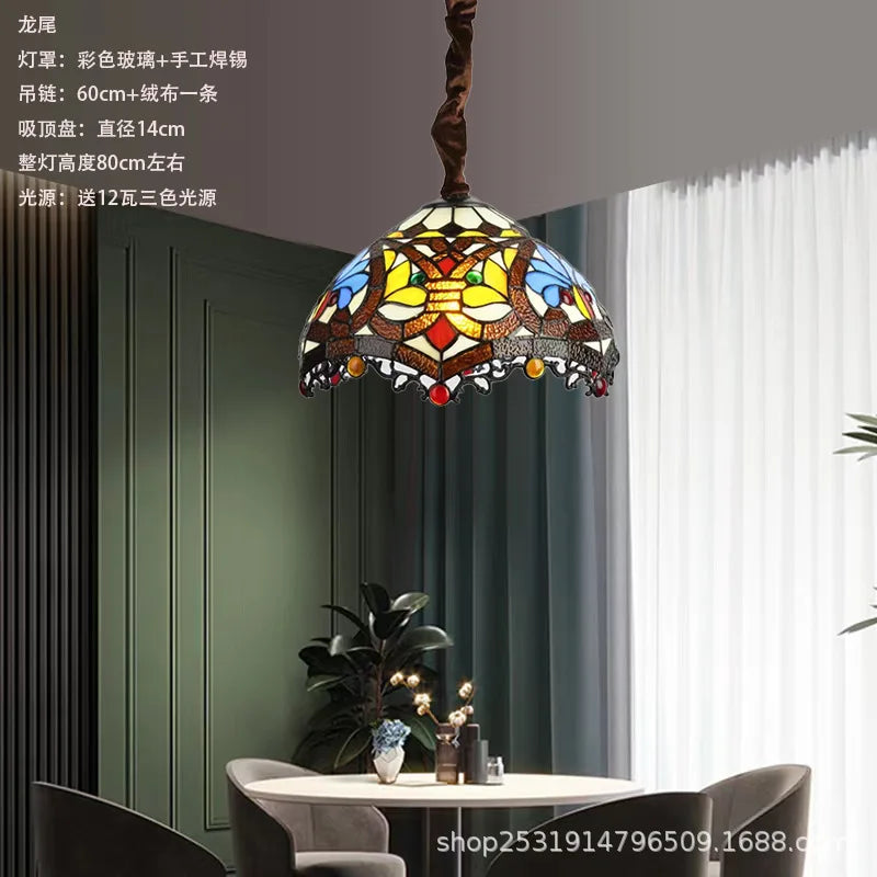 lustre rétro en verre teinté style méditerranéen pour restaurant et hall