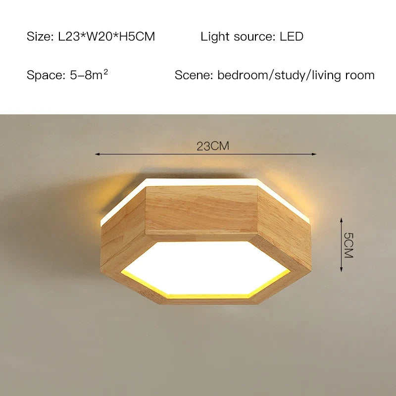 plafonnier en bois design moderne hexagonal avec éclairage LED
