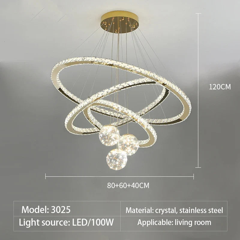 lustre led moderne en cristal doré anneau étoile boule de verre