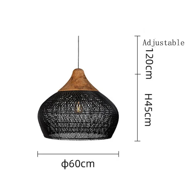 Modern art minimalist retro chandelier suitable for living room, dining room, farmhouse, natural rattan and willow chandelier