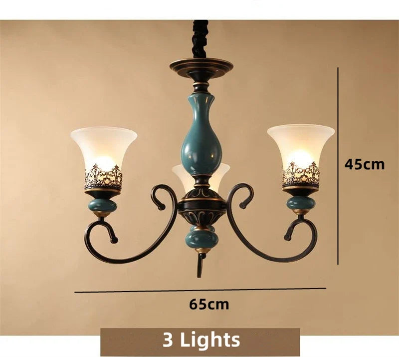 lustre vintage en céramique design classique antique avec abat-jour verre