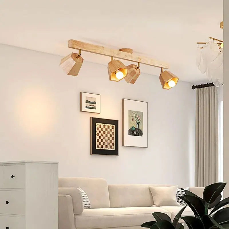Plafonnier LED moderne en bois pour allée chambre vestiaire toilette magasin couloir luminaire sur rail Long lustre avec projecteur