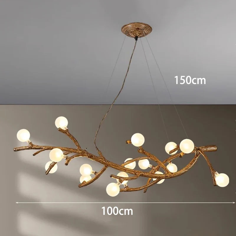 Lustre LED style branche de bois design moderne