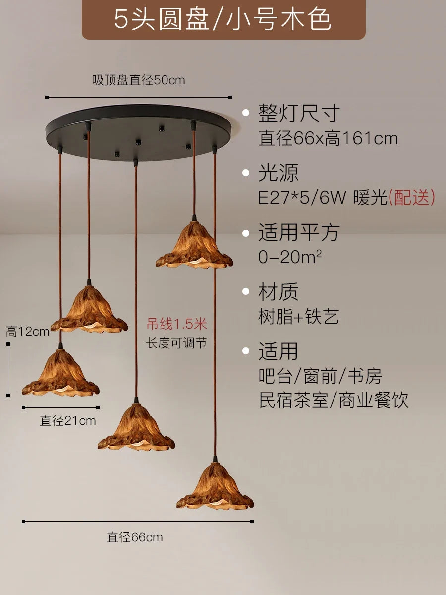 suspension lotus en résine style wabi-sabi zen vintage pour intérieur