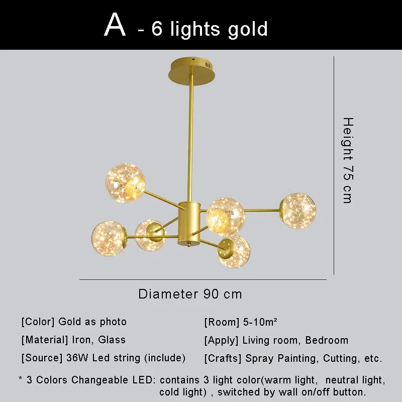 lustre moderne en forme d'étoile avec abat-jour en verre décoratif