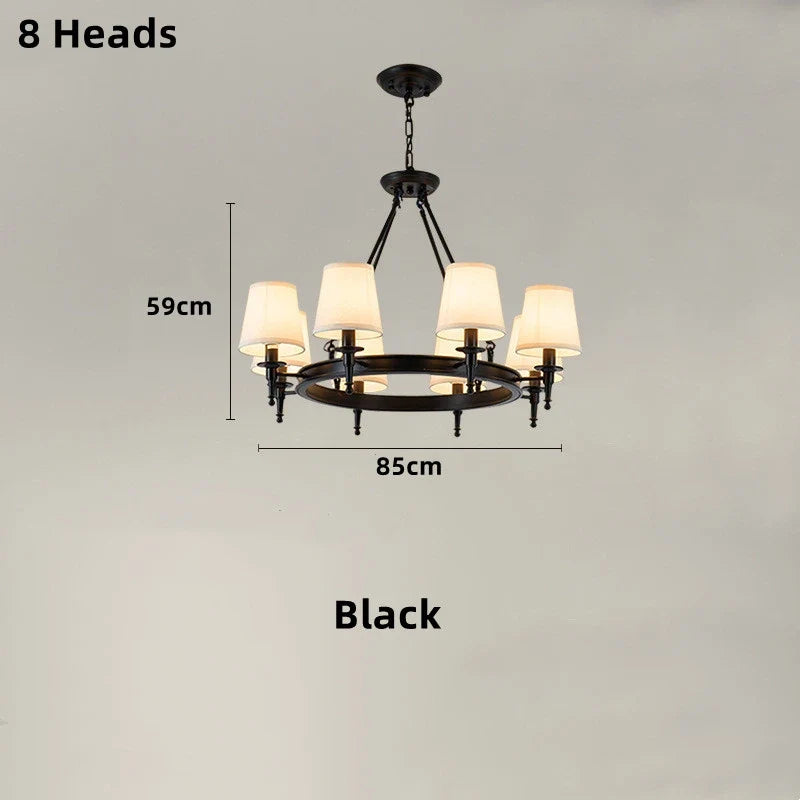 lustre classique américain en fer forgé avec abat-jour tissu