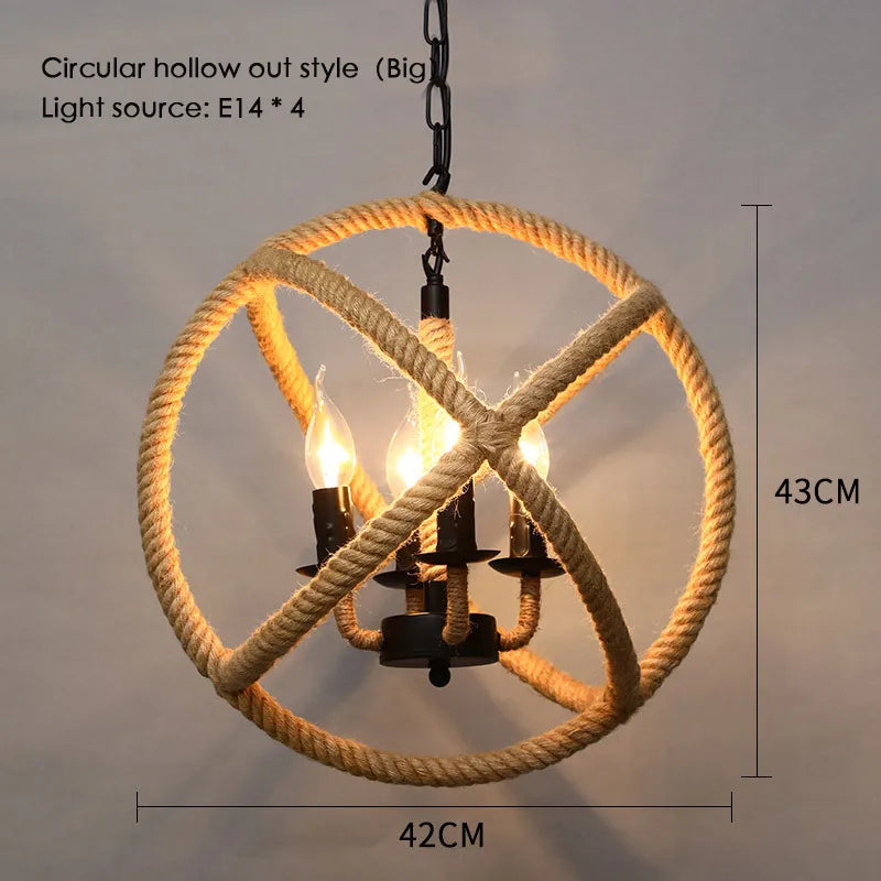 Sisal chanvre corde suspension plafonnier Lustre suspendu Lustre fer main tressage rustique rétro pour salle à manger décor