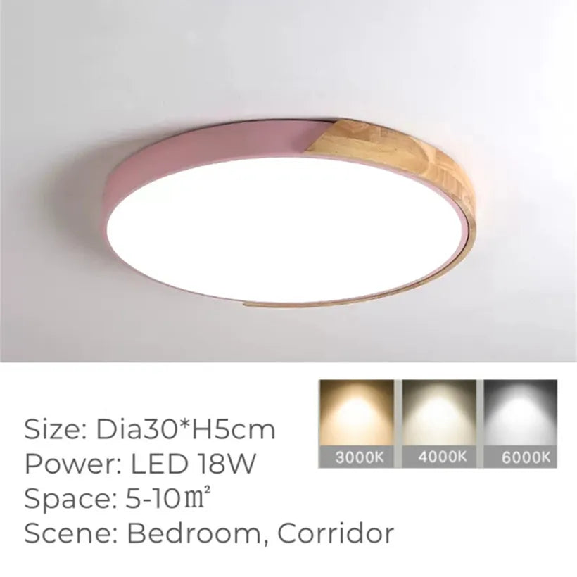 Plafonnier Led rond Ultra-fin en Grain de bois