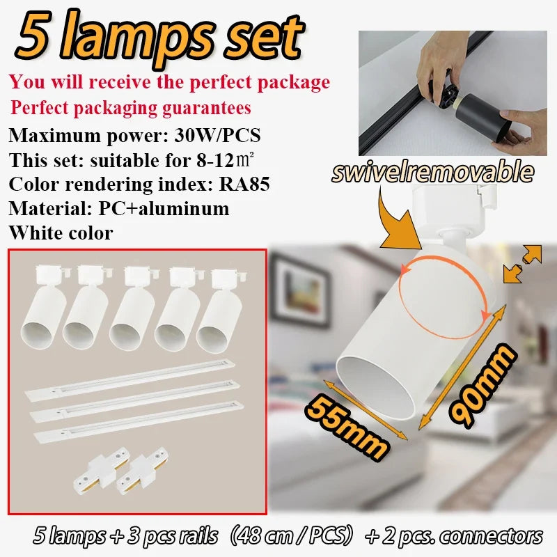 kit d'éclairage sur rail spots dimmables pour décoration intérieure